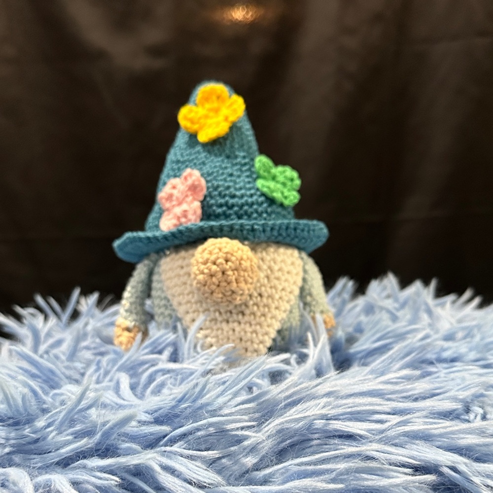 Hand Crafted Blue Gnome Decor with Colorful Accents